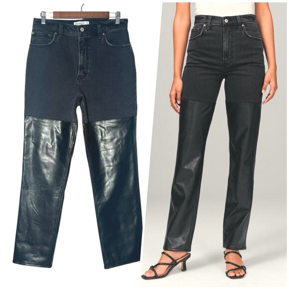 Abercrombie & Fitch Denim - A&F | Women | The 90s Straight Ultra High Rise Faux Leather Trim Jeans | Size 29